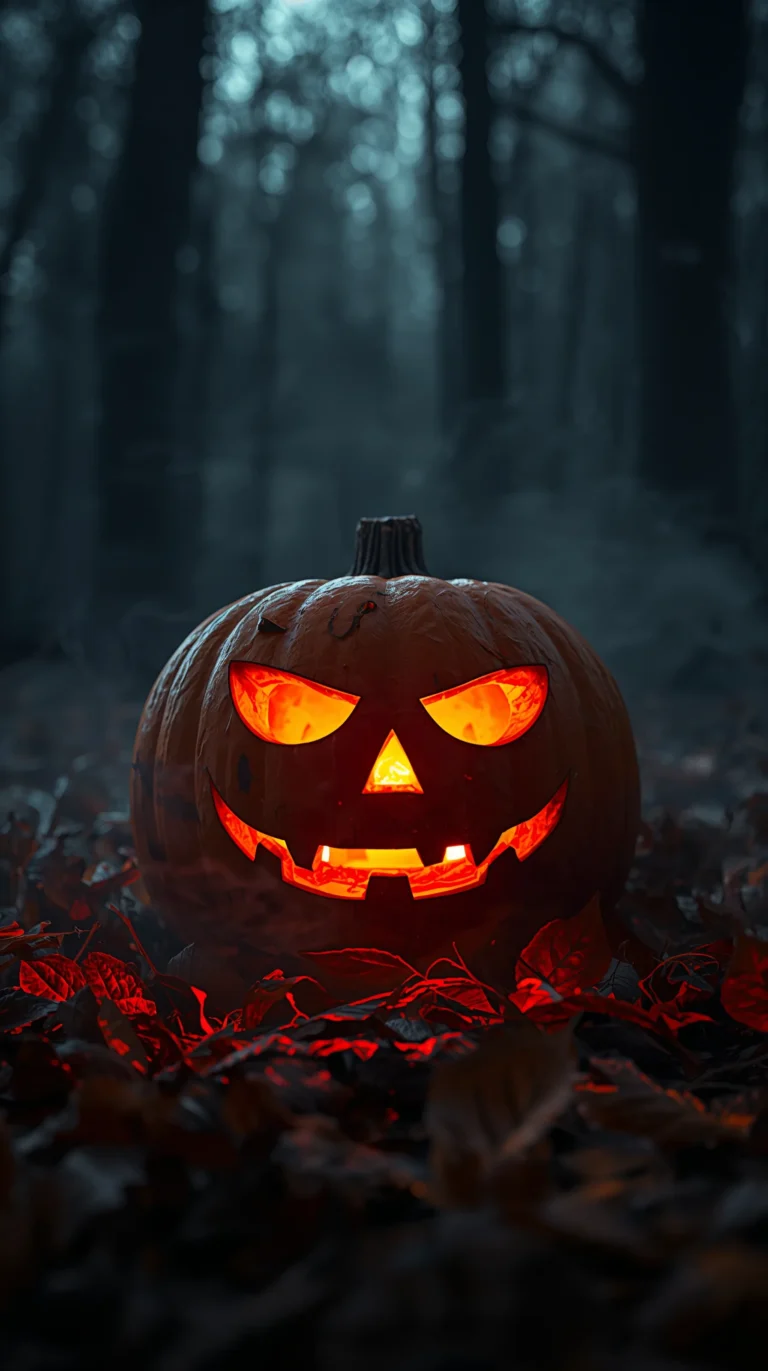 jack o lantern misty forest autumn free seasonal wallpapers