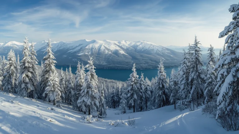snowy forest mountain range winter free seasonal wallpapers