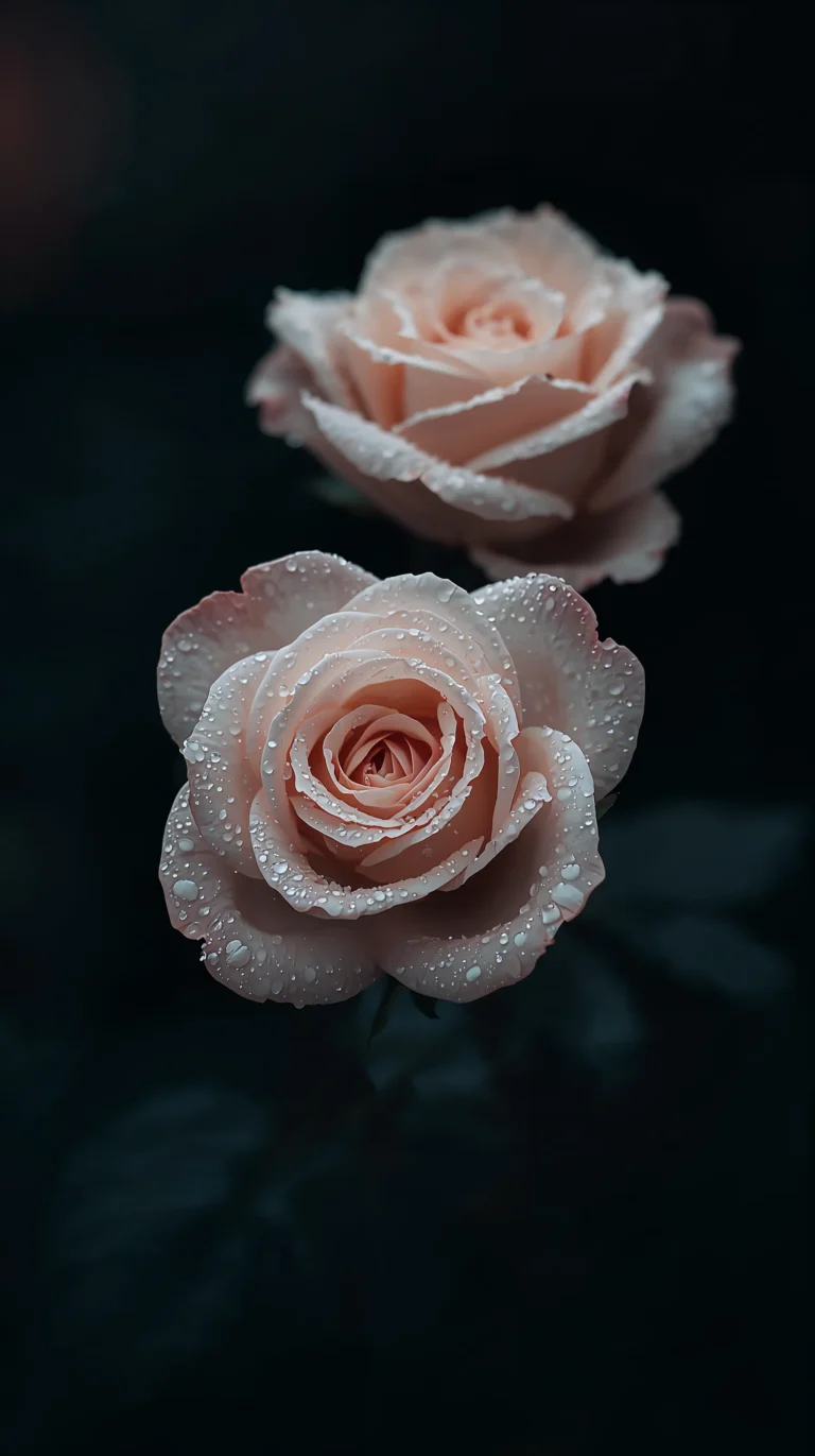 black-floral-wallpapers-soft-pink-roses-with-dew-phone