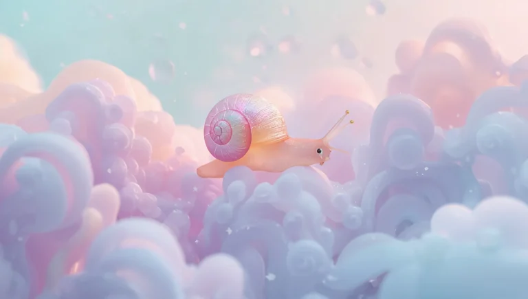 cute pastel wallpapers of a pastel snail gliding gently across airy clouds shaped like ribbons and stars-ipad