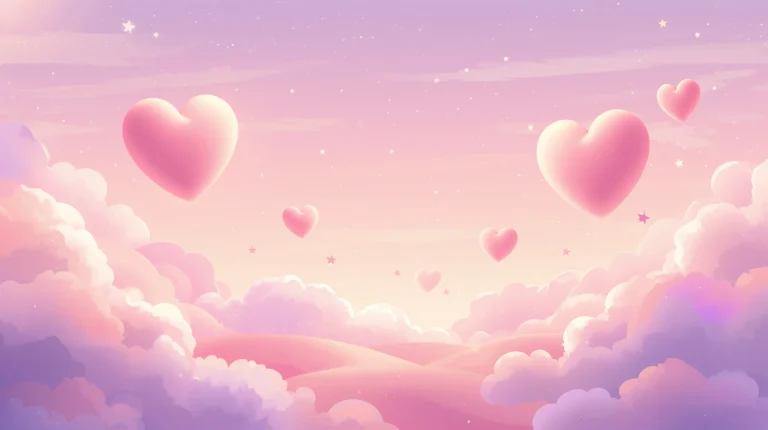 cute pastel wallpapers of heart-shaped clouds and glowing stars floating in a soft pink and peach sky laptop