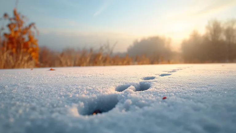 First snow wallpapers with gentle deer or squirrel tracks in soft snow under golden light, blending autumn warmth with winter serenity.