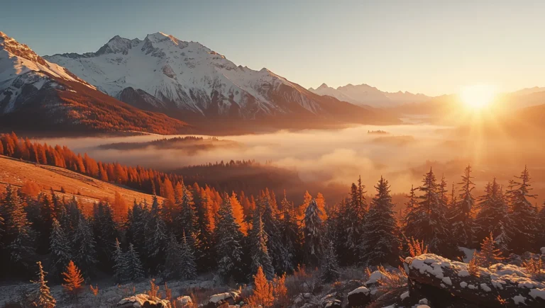 First snow wallpapers with majestic mountain landscape under sunlight from the far for ipad.