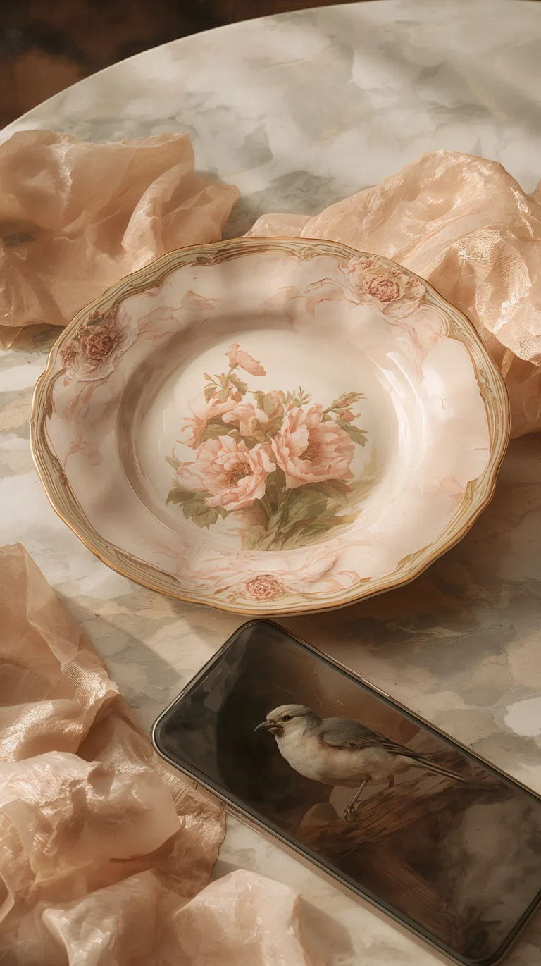 vintage-art-wallpapers-bird-on-phone-digital-reflection-beige