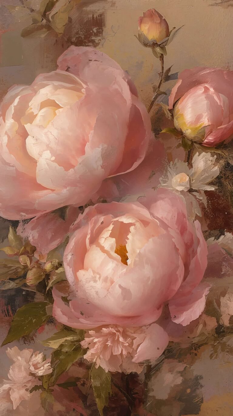 vintage-art-wallpapers-floral-golden-rim-oil-painting