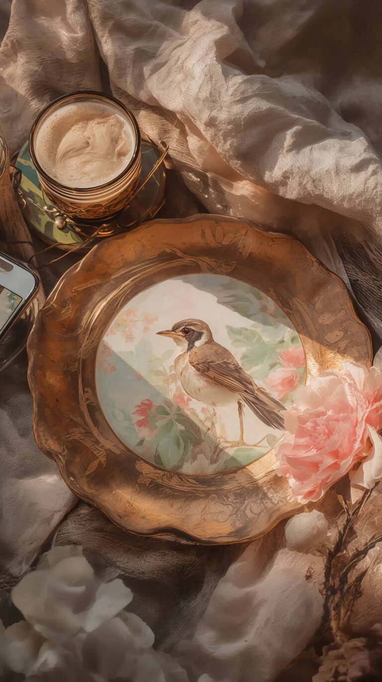 vintage-art-wallpapers-vintage-plate-bird-table-brown