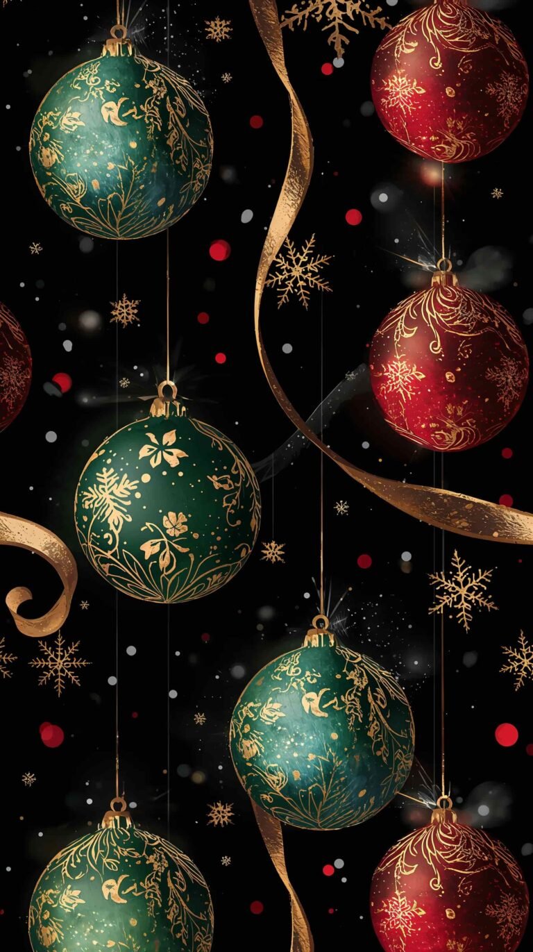 black-christmas-ornament-wallpaper-red-green-elegant-hand-painted