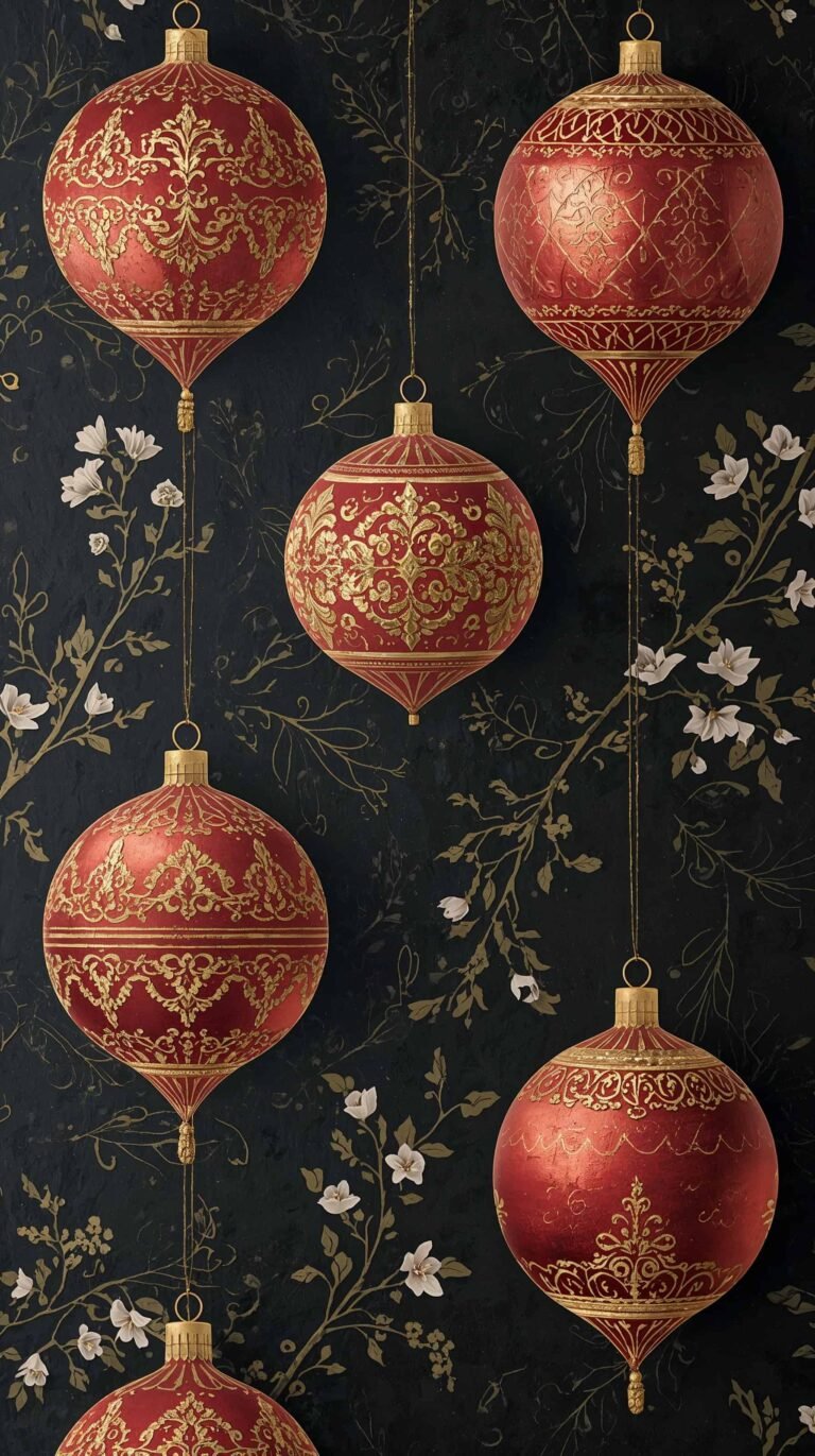 black-christmas-ornament-wallpapers-red-vintage-elegant-hand-painted