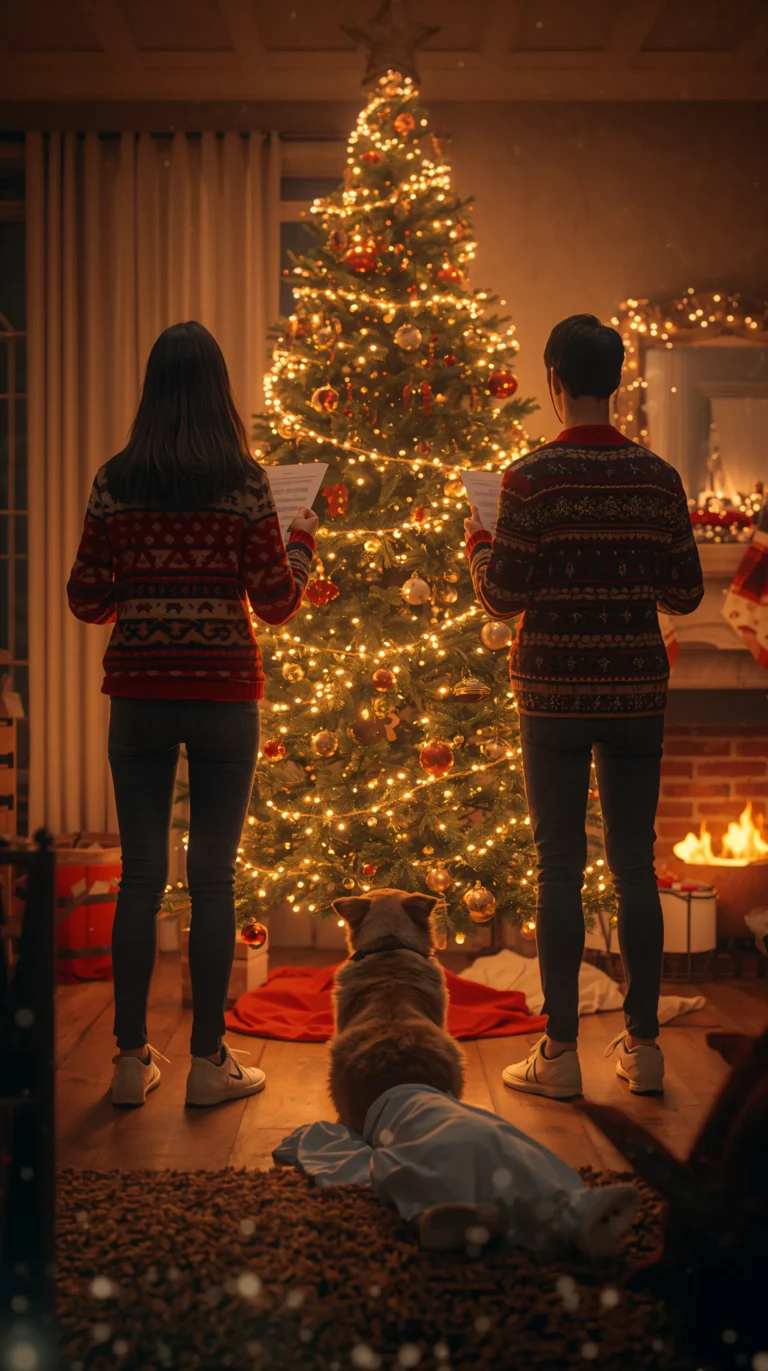 christmas-lights-wallpapers-family-singing-around-tree-dog-back-view-phone