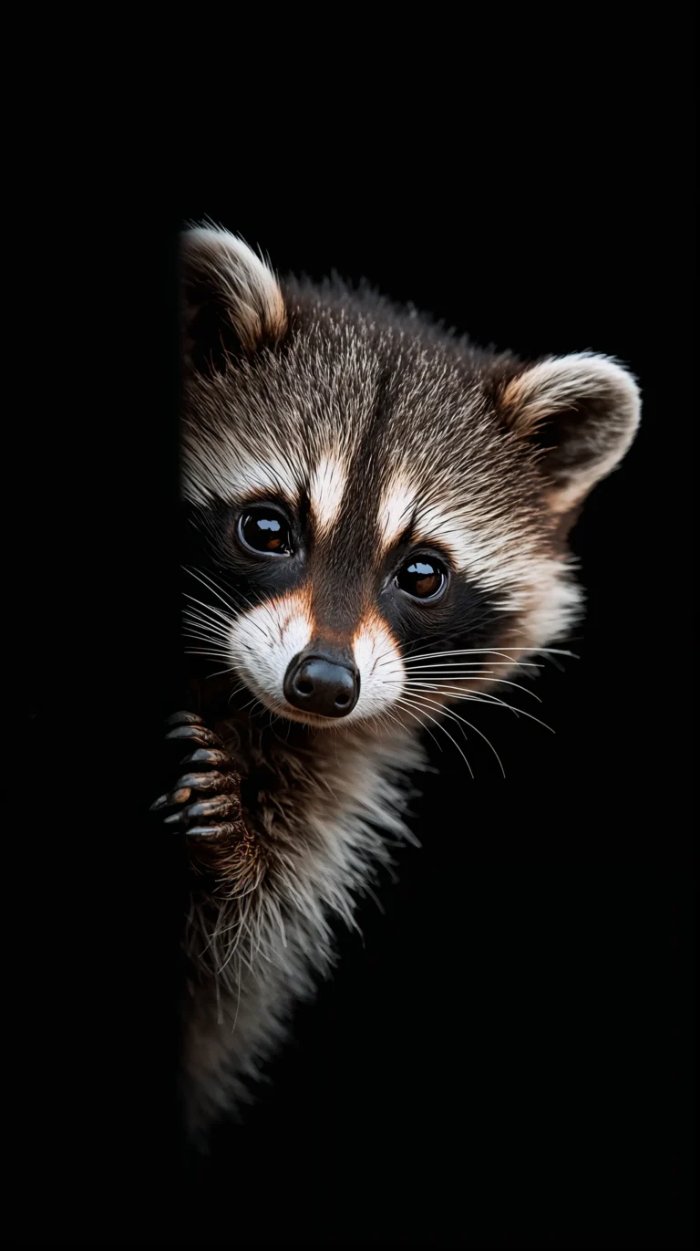 cute-black-wallpapers-raccoon-side-peek-macro
