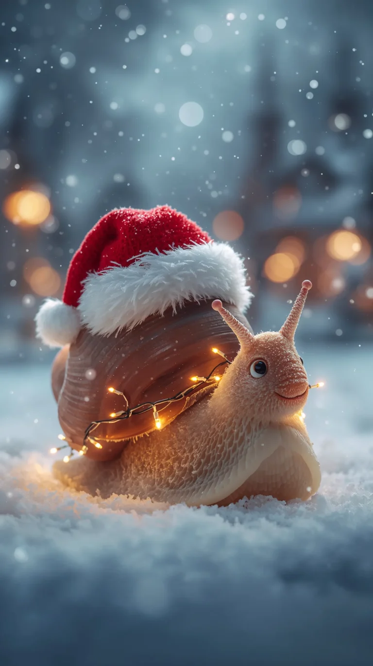 cute-christmas-animal-wallpapers-santa-snail-fairy-lights-phone