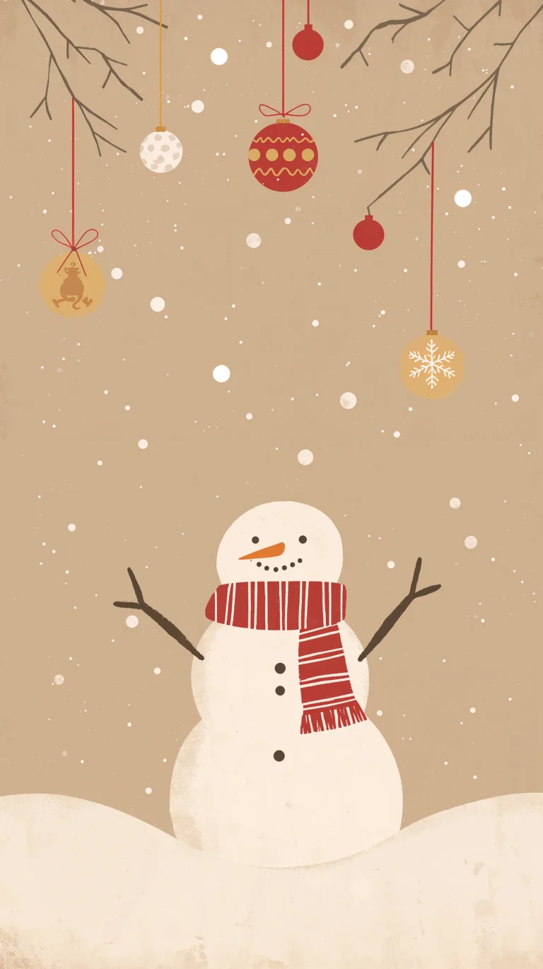 neutral-winter-wallpapers-beige-minimal-snowman-red-striped-scarf