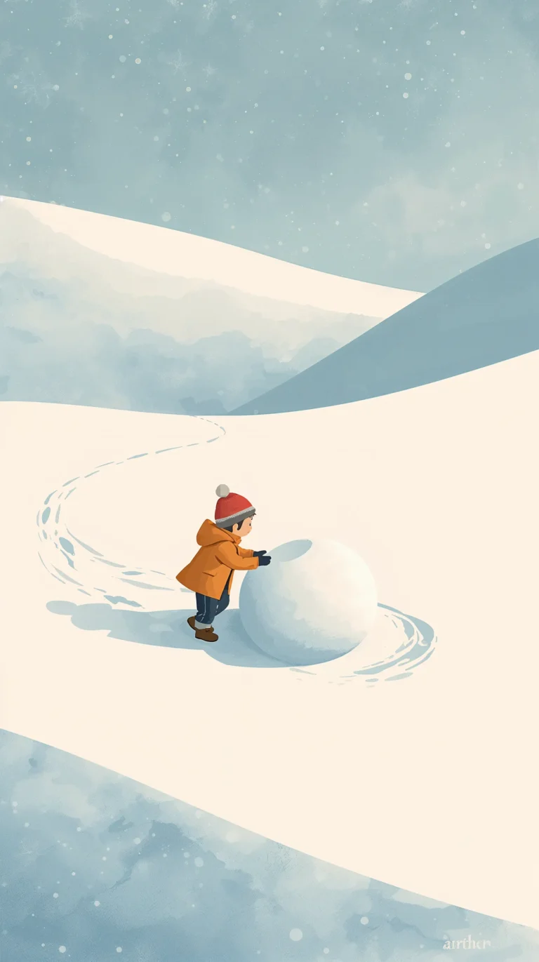 neutral-winter-wallpapers-boy-rolling-snowball-winter-meadow