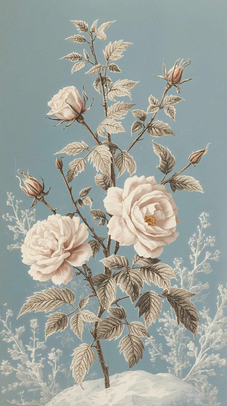 vintage-botanical-winter-wallpapers-frosted-rose-engraving-phone