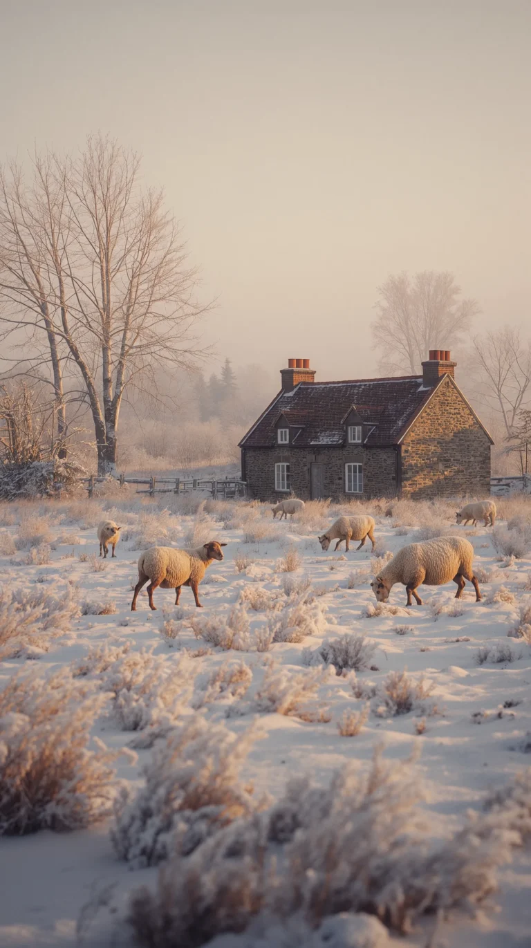 vintage-cottagecore-winter-wallpapers-sheep-in-snowy-field-phone