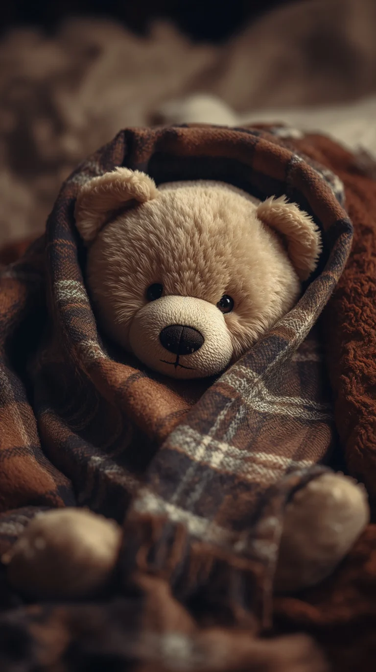 vintage-cozy-wallpapers-old-teddy-bear-plaid-blanket-phone
