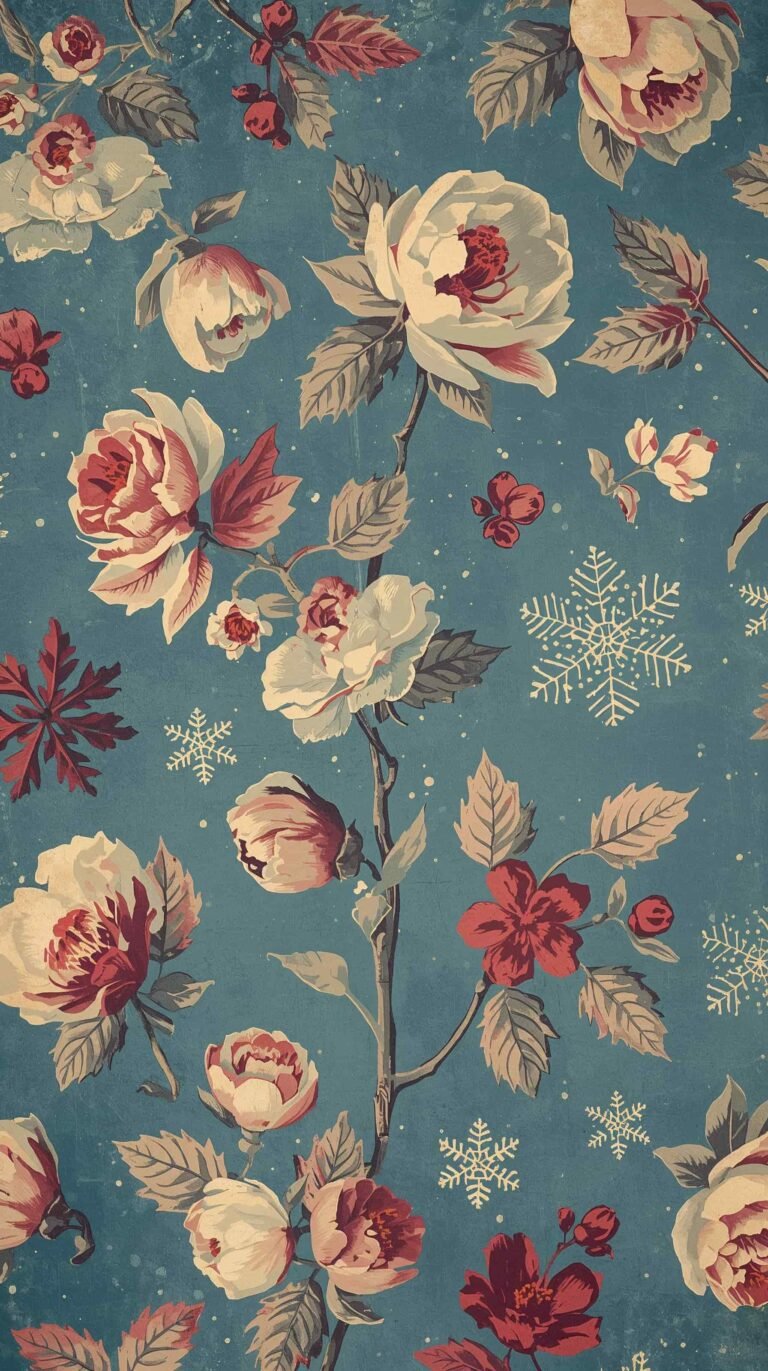 vintage-floral-winter-wallpapers-faded-floral-pattern-with-snowflakes-blue-phone