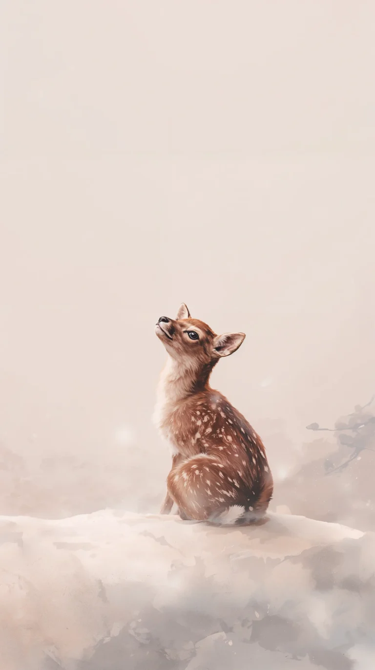 white-minimalist-wallpapers-fawn-looking-snowflake-iphone