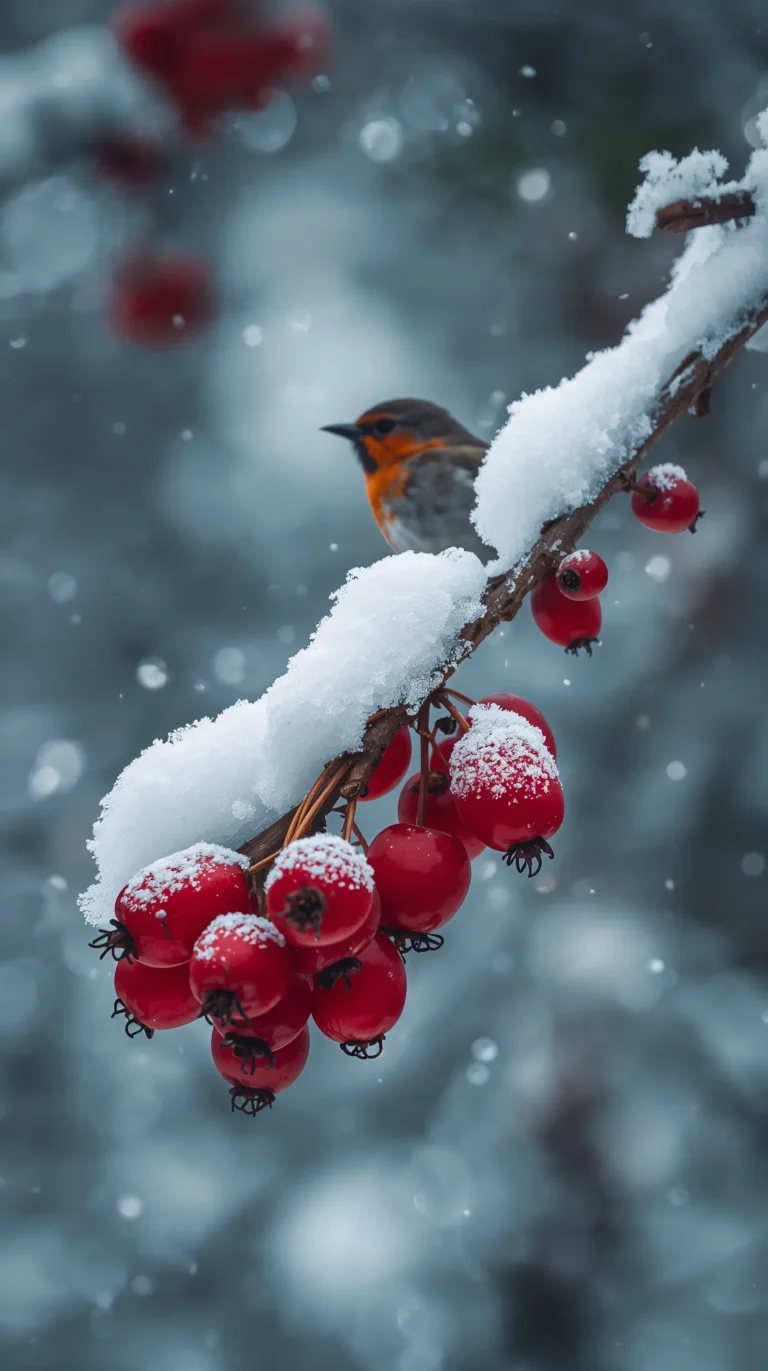 winter-forest-wallpapers-red-berries-tiny-bird-macro