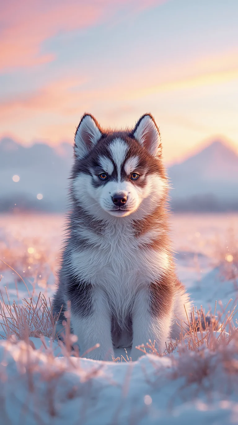 Cute-Nature-Wallpapers-husky-puppy-snowy-meadow-phone