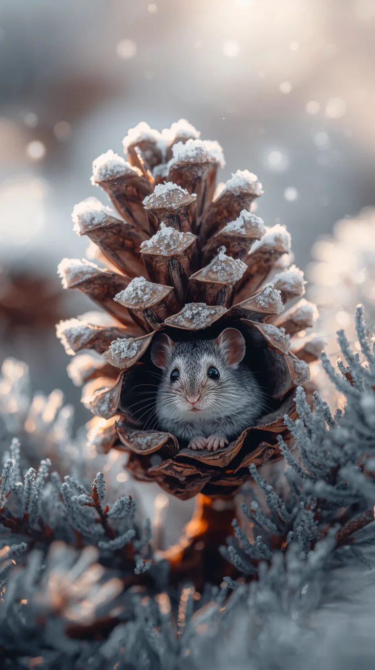Cute-Nature-Wallpapers-macro-pinecone-little-mouse-phone