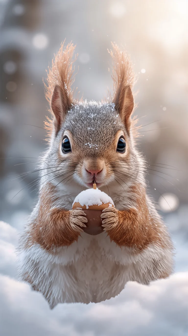 Cute-Nature-Wallpapers-squirrel-snowy-acorn-phone