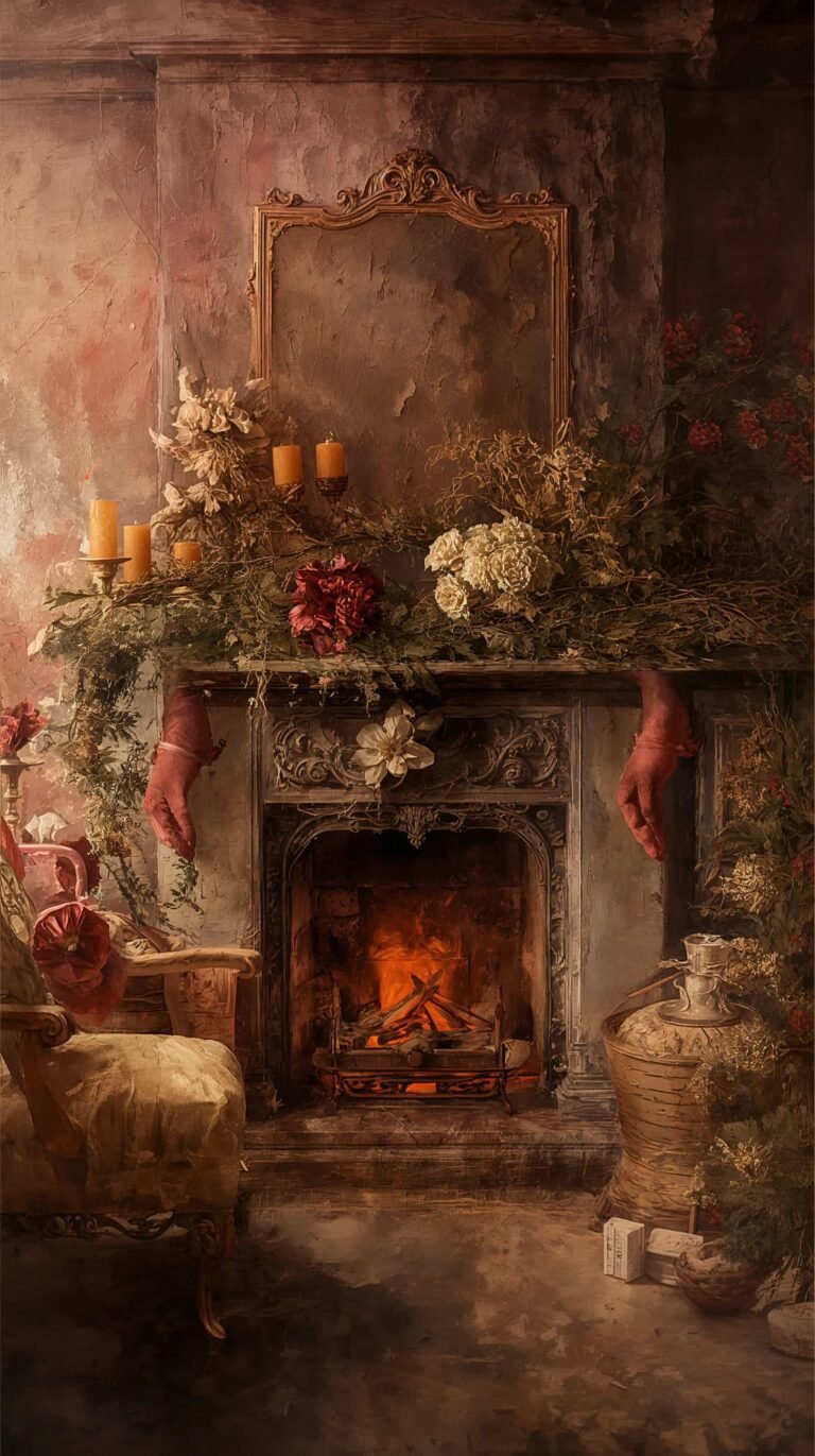 christmas-oil-painting-wallpapers-fireplace-vintage-living-room-phone