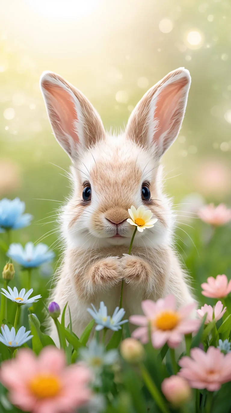 cute-spring-wallpapers-bunny-holding-flower-garden-phone
