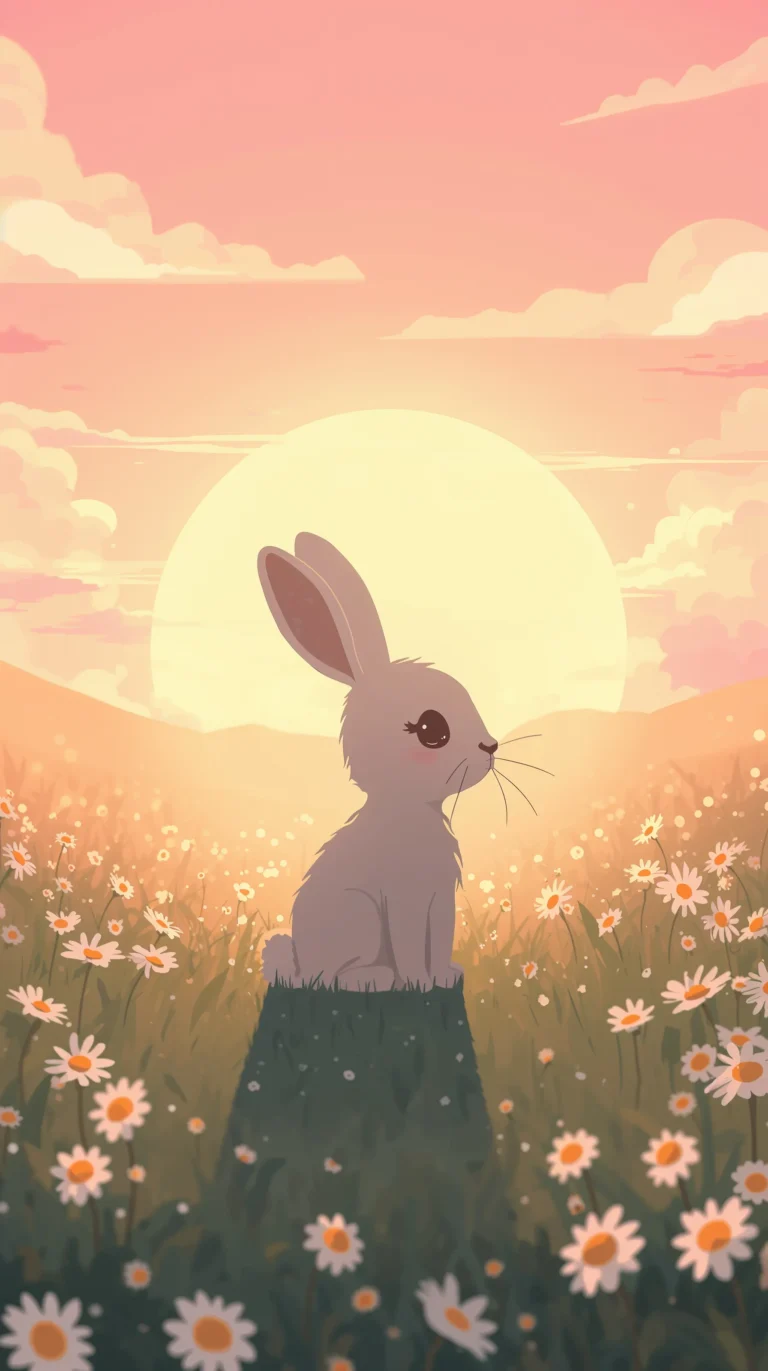 cute-spring-wallpapers-daisy-field-bunny-silhouette