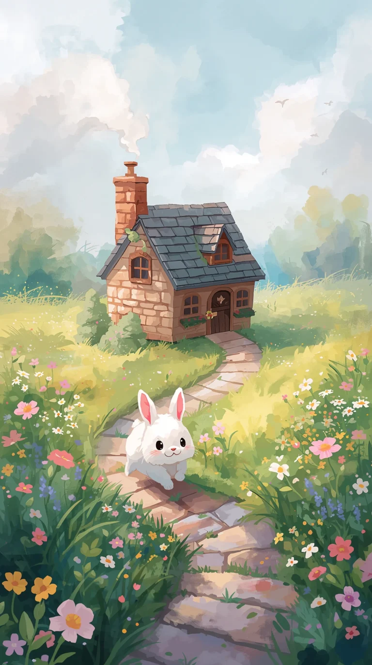 cute-spring-wallpapers-pastel-spring-cottage-bunny-path-phone