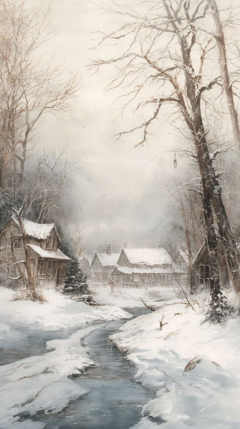 vintage-painting-wallpapers-watercolor-winter-village-iphnoe
