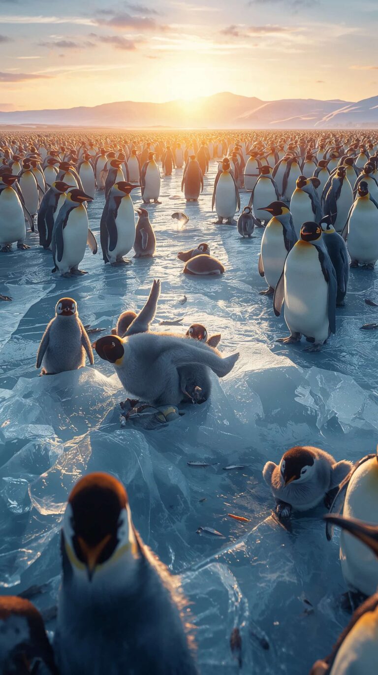 frosty-winter-wallpapers-sunlit-penguin-group-ice-phone