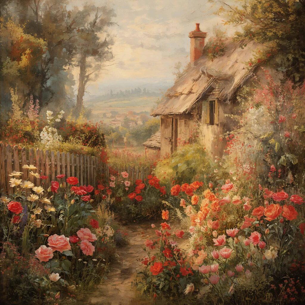 vintage-countryside-painting-wallpapers-cottage-flower-garden-cover