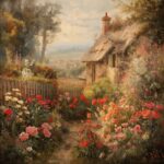 vintage-countryside-painting-wallpapers-cottage-flower-garden-cover