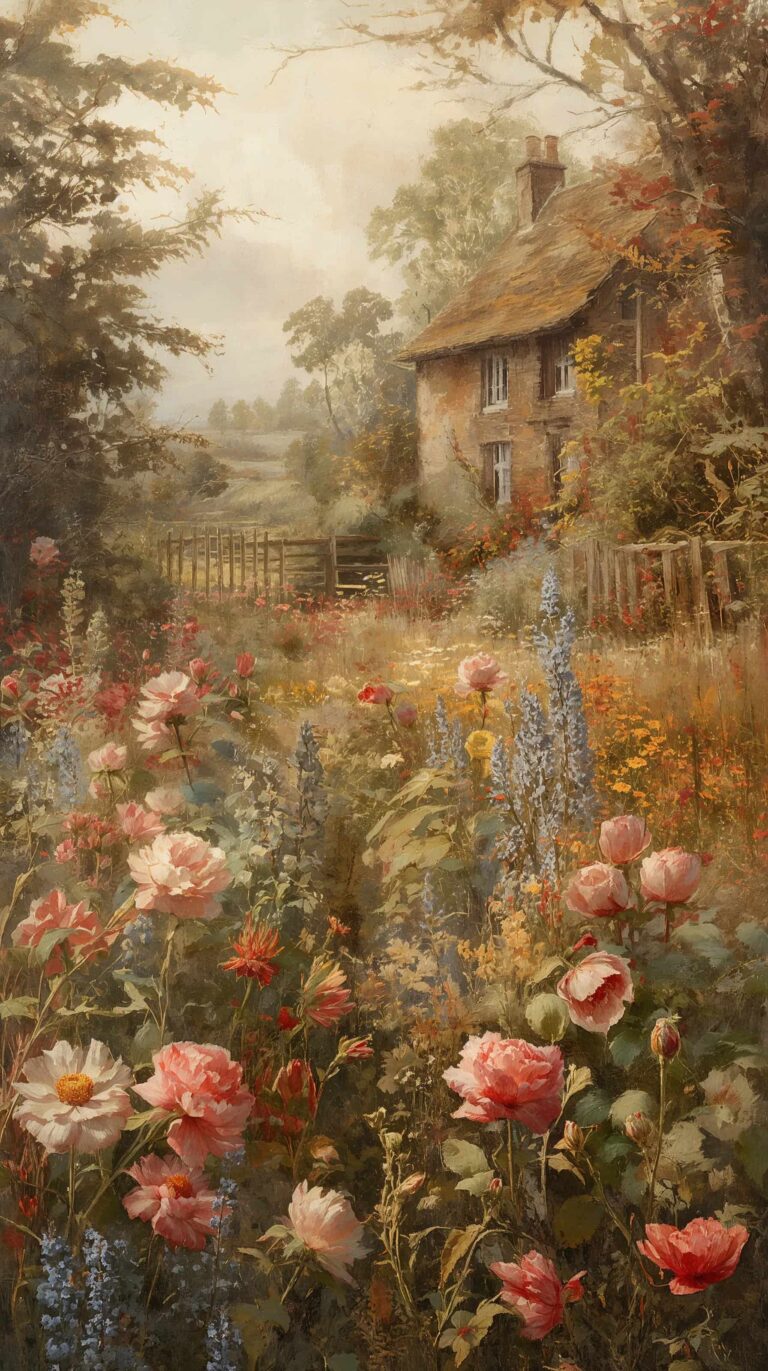 vintage-countryside-painting-wallpapers-cottage-flower-garden-phone