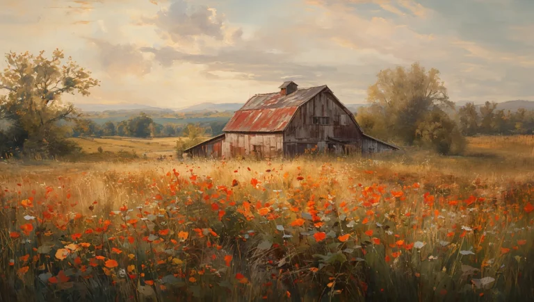 vintage-countryside-painting-wallpapers-rustic-barn-flower-field-ipad