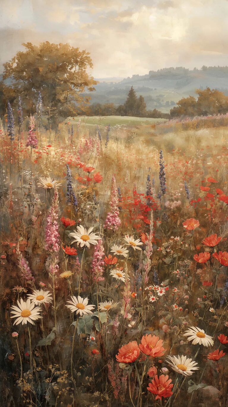 vintage-countryside-painting-wallpapers-wildflower-meadow-spring-phone