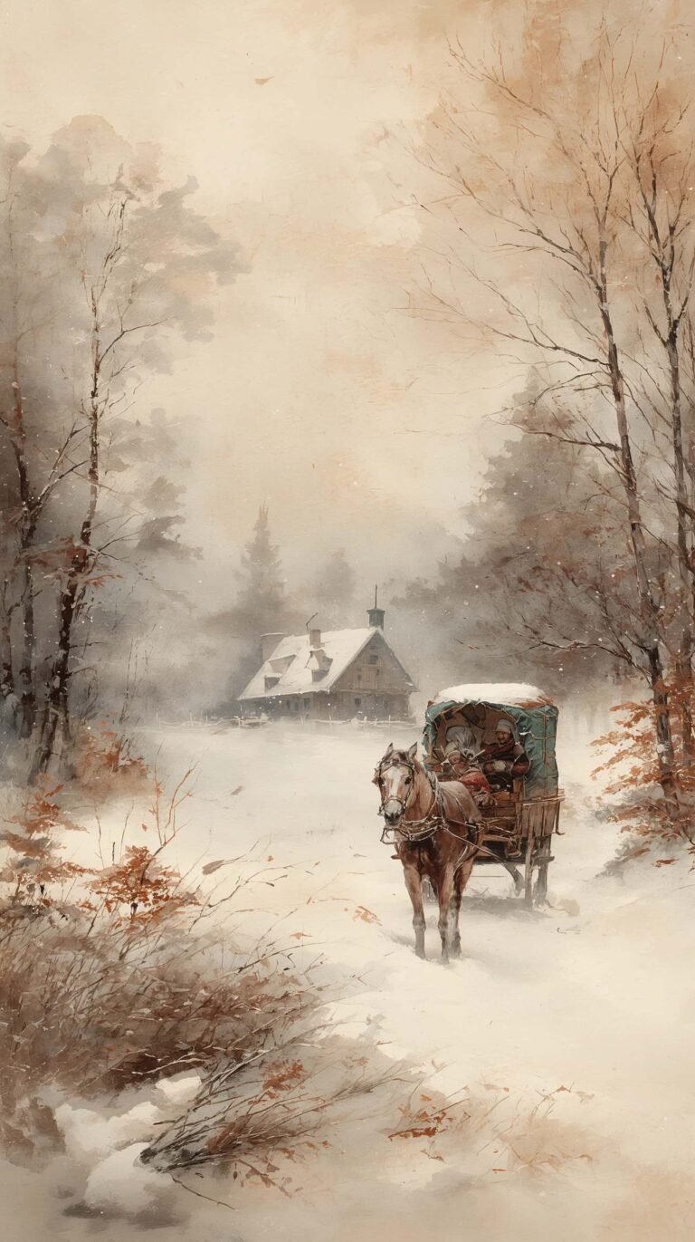 vintage-snow-wallpapers-horse-sleigh-traditional-art-phone