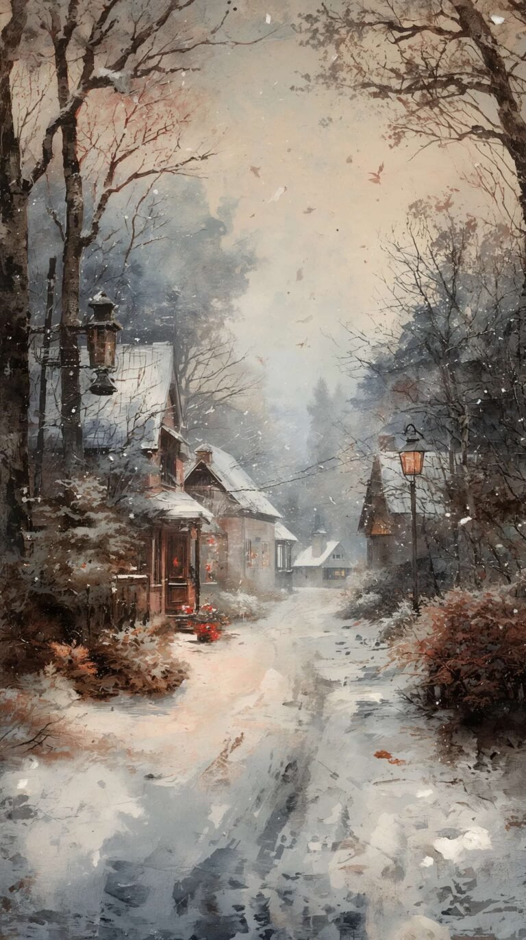 vintage-snow-wallpapers-old-postcard-village-street-phone