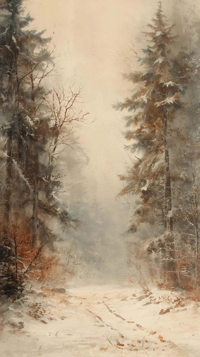 vintage-snow-wallpapers-quiet-forest-path-illustration-phone