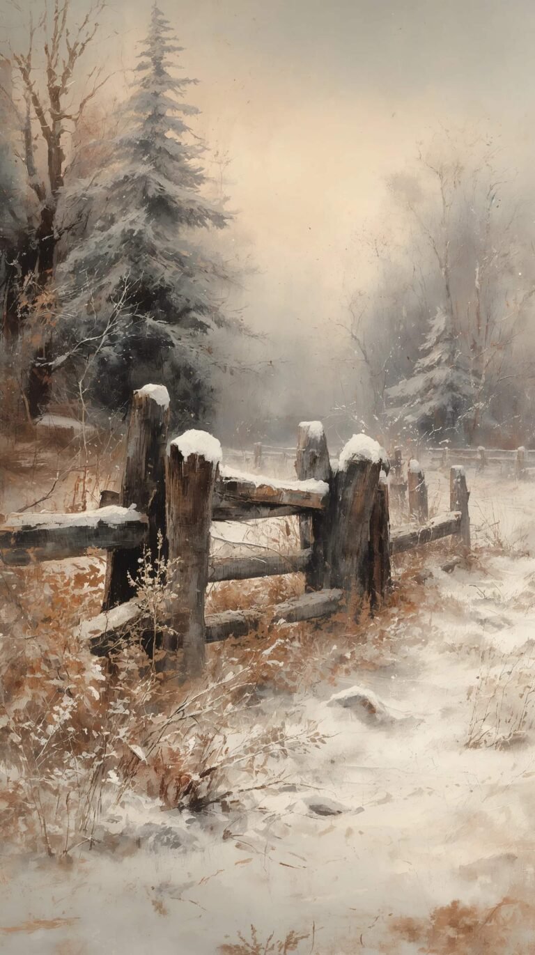 vintage-snow-wallpapers-rustic-wooden-fence-winter-phone