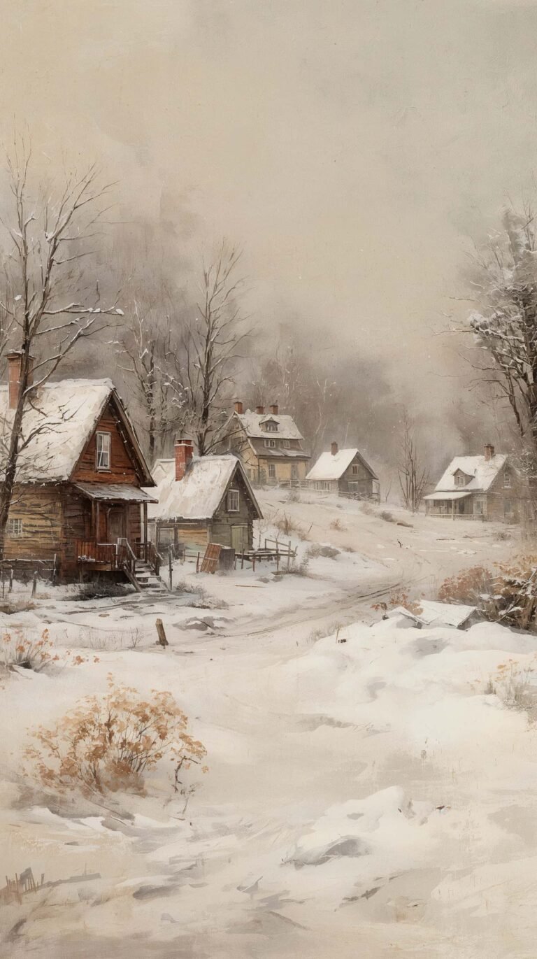 vintage-snow-wallpapers-soft-winter-village-painting-phone