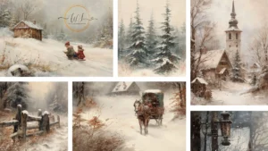 vintage winter painting wallpapers collage