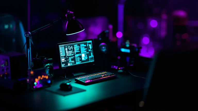 black-neon-cyberpunk-macro-backgrounds-hacker-desk-micro-world-laptop