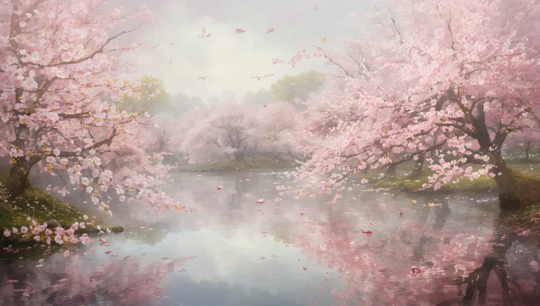 cherry-blossom-painting-wallpapers-aesthetic-lake-reflection-spring-ipad