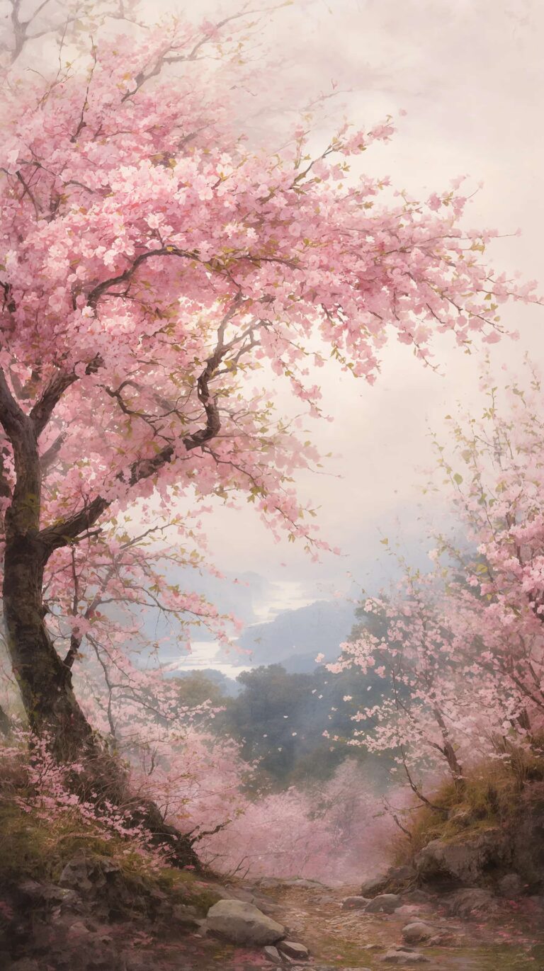 cherry-blossom-painting-wallpapers-aesthetic-mountain-sakura-view-phone