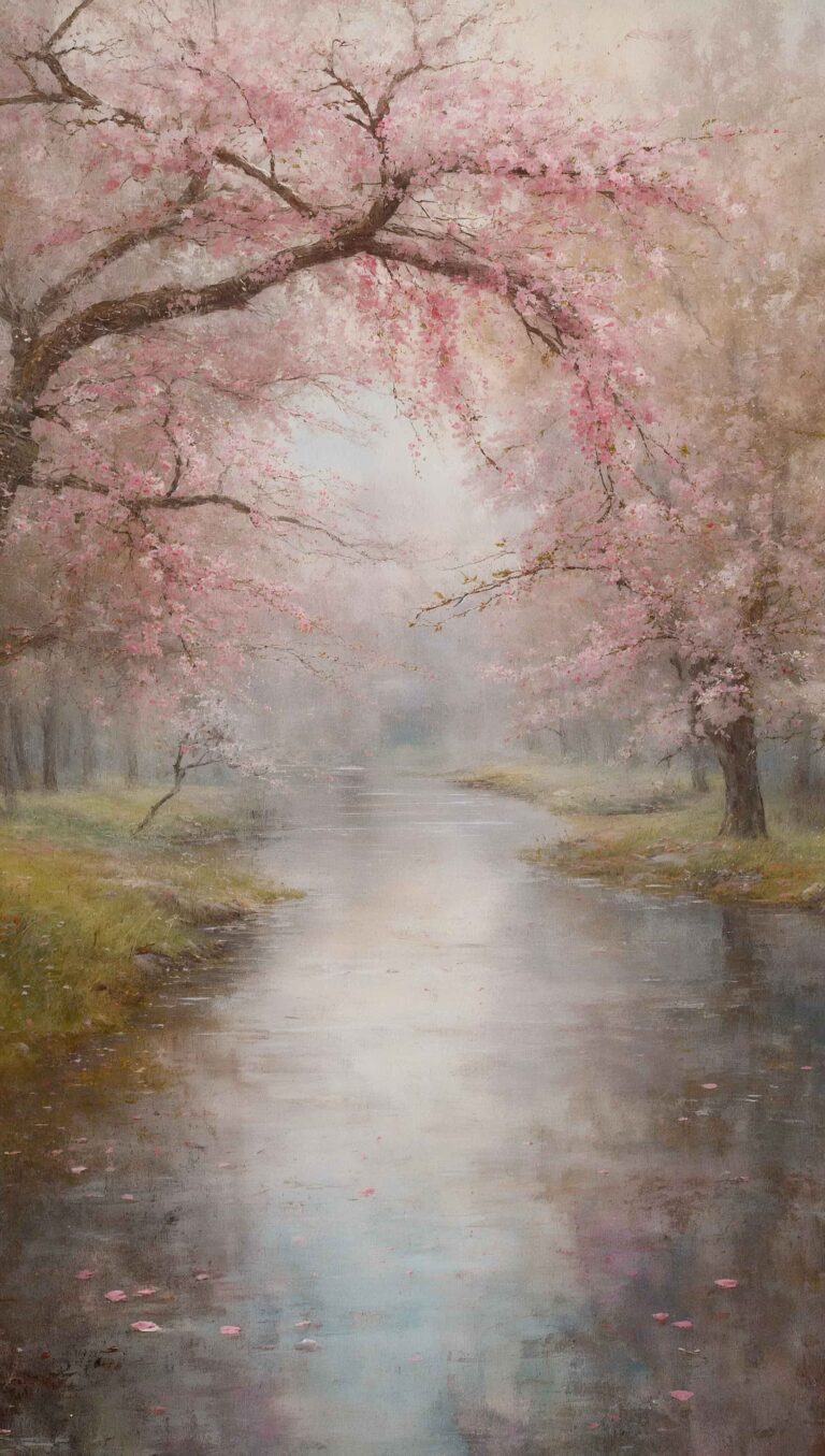 cherry-blossom-painting-wallpapers-aesthetic-river-reflection-vertical-phone