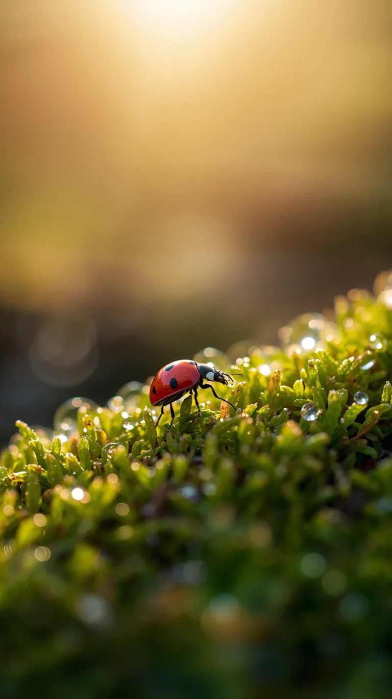 cute-macro-animal-wallpapers-spring-aesthetic-ladybug-dew-moss-phone