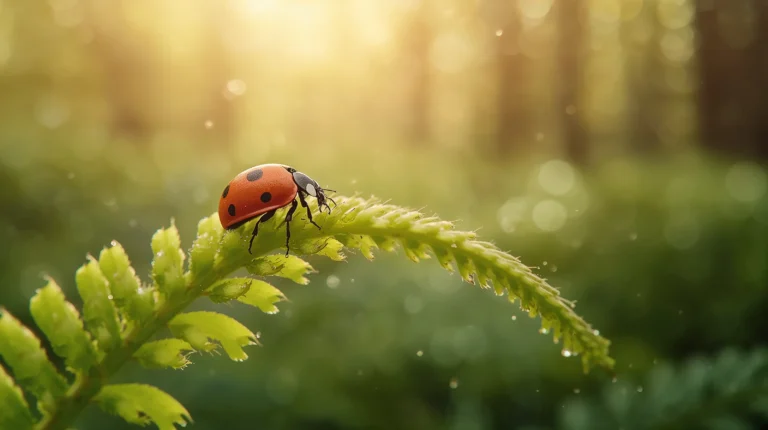cute-macro-animal-wallpapers-spring-aesthetic-ladybug-fern-leaf-laptop