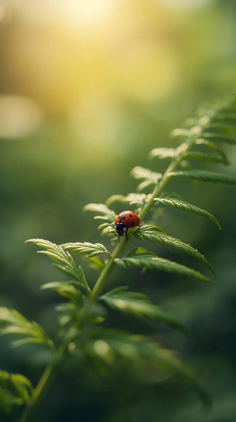 cute-macro-animal-wallpapers-spring-aesthetic-ladybug-fern-leaf-phone